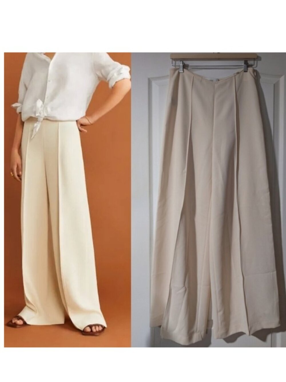 New! Mango | Cream Wide Leg High-Rise Front Seam Palazzo Pants